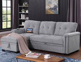 Ashlyn 83.5"W Light Gray Chenille Reversible Sleeper Sectional Sofa with Storage Chaise, Charging Ports, Side Pockets