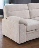 Kipling II 94"W Beige Chenille Fabric Sleeper Sectional Sofa with Right-Facing Chaise, Cupholders, USB Charging port