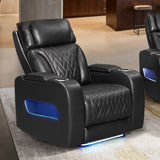 Jazz 37"W Black Leather Aire Transformer Power Reclining Chair with Power Headrest, LED Lights, USB & USB-C Ports, Storage & Cupholders