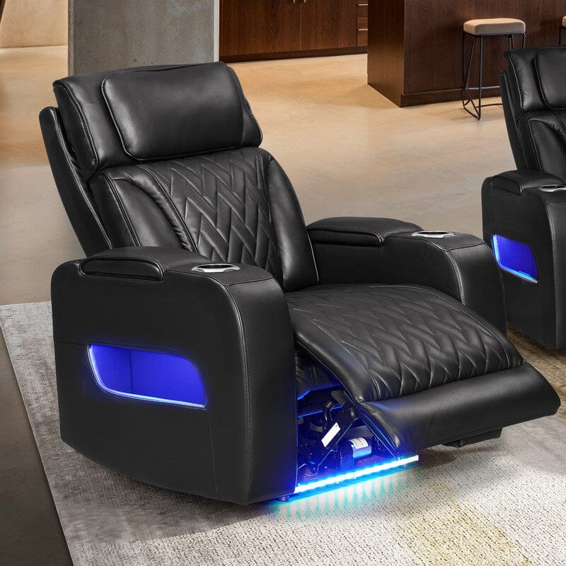 Jazz 37"W Black Leather Aire Transformer Power Reclining Chair with Power Headrest, LED Lights, USB & USB-C Ports, Storage & Cupholders