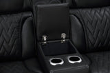 Jazz 74"W Black Leather Aire Transformer Power Reclining Loveseat with Power Headrest, Bluetooth Speakers, LED Lights, USB & USB-C Ports, Storage & Cupholders