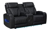 Jazz Black Leather Aire Transformer Power Reclining Sofa, Loveseat & Chair Living Room Set with Power Headrest, Bluetooth Speakers, LED Lights, Wireless Charging Drop-Down Table, USB & USB-C Ports, Storage & Cupholders