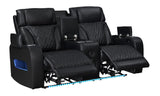 Jazz Black Leather Aire Transformer Power Reclining Sofa, Loveseat & Chair Living Room Set with Power Headrest, Bluetooth Speakers, LED Lights, Wireless Charging Drop-Down Table, USB & USB-C Ports, Storage & Cupholders