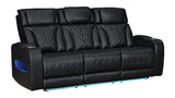 Jazz Black Leather Aire Transformer Power Reclining Sofa, Loveseat & Chair Living Room Set with Power Headrest, Bluetooth Speakers, LED Lights, Wireless Charging Drop-Down Table, USB & USB-C Ports, Storage & Cupholders