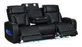 Jazz Black Leather Aire Transformer Power Reclining Sofa, Loveseat & Chair Living Room Set with Power Headrest, Bluetooth Speakers, LED Lights, Wireless Charging Drop-Down Table, USB & USB-C Ports, Storage & Cupholders