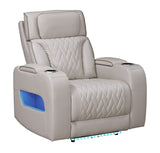 Jazz 37"W Ice Leather Aire Transformer Power Reclining Chair with Power Headrest, LED Lights, USB & USB-C Ports, Storage & Cupholders