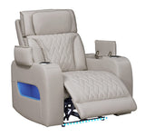 Jazz Ice Leather Aire Transformer Power Reclining Sofa, Loveseat & Chair Living Room Set with Power Headrest, Bluetooth Speakers, LED Lights, Wireless Charging Drop-Down Table, USB & USB-C Ports, Storage & Cupholders