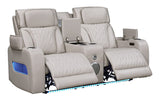 Jazz Ice Leather Aire Transformer Power Reclining Sofa, Loveseat & Chair Living Room Set with Power Headrest, Bluetooth Speakers, LED Lights, Wireless Charging Drop-Down Table, USB & USB-C Ports, Storage & Cupholders