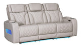 Jazz Ice Leather Aire Transformer Power Reclining Sofa & Loveseat Living Room Set with Power Headrest, Bluetooth Speakers, LED Lights, Wireless Charging Drop-Down Table, USB & USB-C Ports, Storage & Cupholders