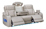 Jazz Ice Leather Aire Transformer Power Reclining Sofa, Loveseat & Chair Living Room Set with Power Headrest, Bluetooth Speakers, LED Lights, Wireless Charging Drop-Down Table, USB & USB-C Ports, Storage & Cupholders