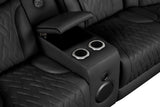 Jazz 117"W Black Leather Aire Transformer Power Reclining Sectional Sofa with Power Headrest, Bluetooth Speakers, LED Lights, USB & USB-C Ports, Storage & Cupholders