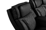 Jazz 117"W Black Leather Aire Transformer Power Reclining Sectional Sofa with Power Headrest, Bluetooth Speakers, LED Lights, USB & USB-C Ports, Storage & Cupholders