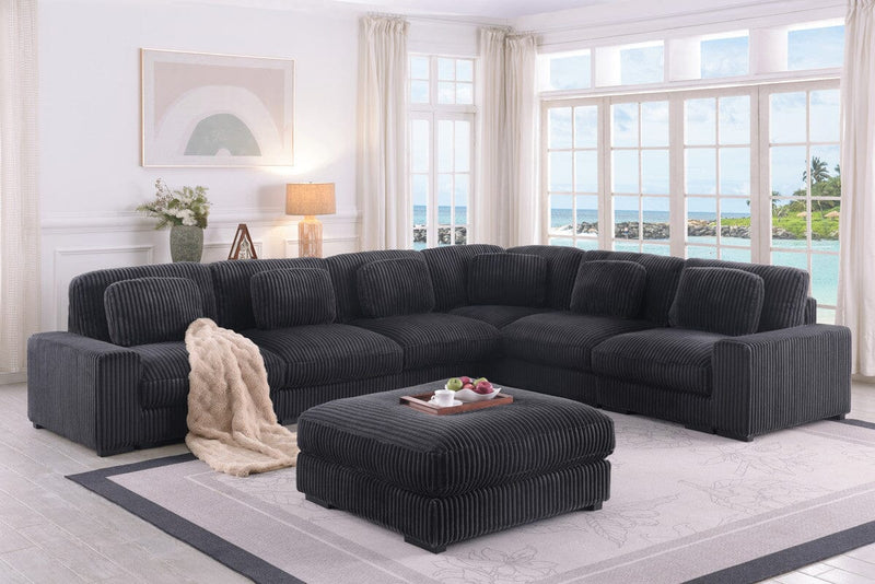 Sloane 151"W Charcoal Corduroy Fabric Reversible L-Shape Modular Sectional Sofa with Ottoman