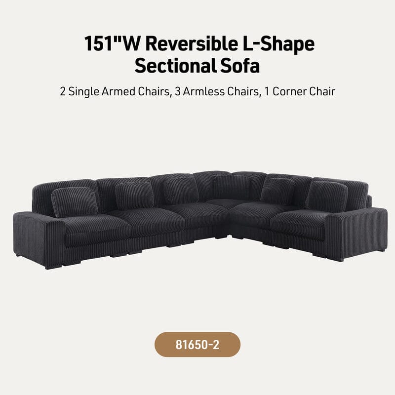 Sloane 151"W Charcoal Corduroy Fabric Reversible L-Shape Modular Sectional Sofa