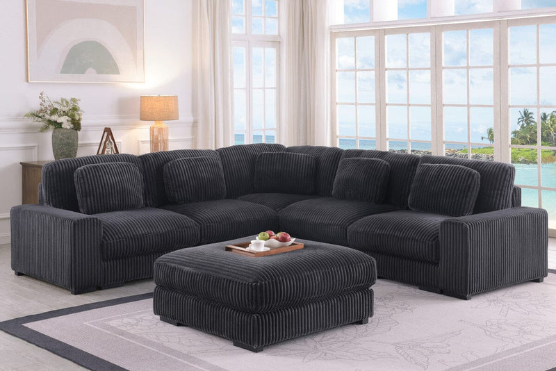 Sloane 117"W Charcoal Corduroy Fabric Reversible L-Shape Modular Sectional Sofa with Ottoman