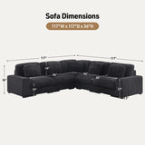 Sloane 117"W Charcoal Corduroy Fabric Reversible L-Shape Modular Sectional Sofa