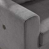 Rowan 107"W Dark Gray Corduroy Fabric Sectional Sofa with Right Facing Chaise, USB & USB-C Charging Port, Storage Ottoman, and Pillows