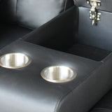 Genesis Black PVC Fabric Sofa Loveseat Living Room Set with LED Lights, USB Charger, Storage Console, Cupholders, Tufted Cushions