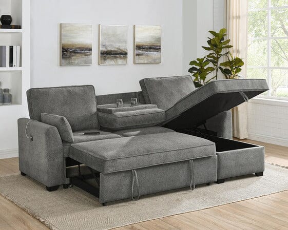 Ember 92"W Gray Fabric Sleeper Sectional with Reversible Storage Chais ...