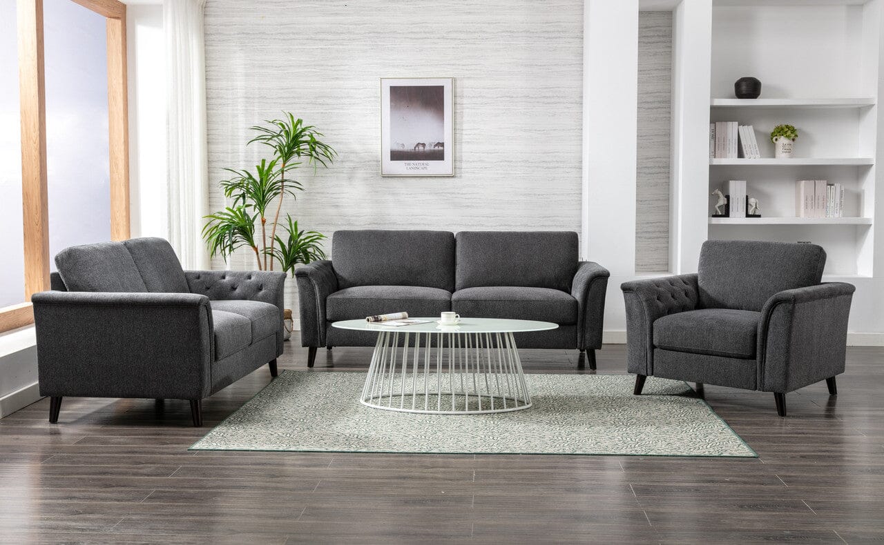 Stanton 80"W Dark Gray Linen Sofa Loveseat Chair Living Room Set ...