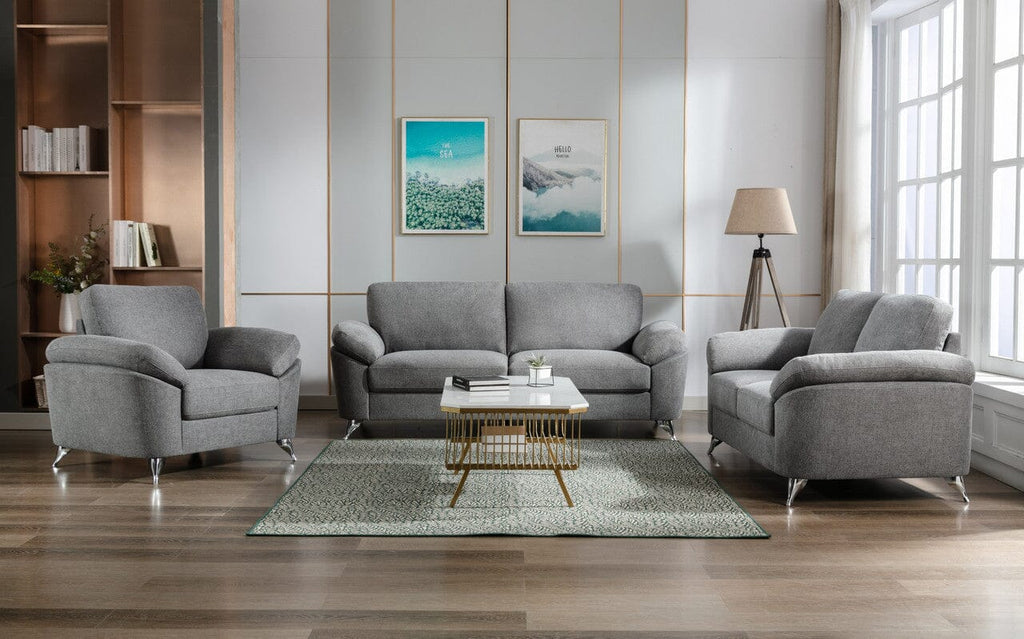 Villanelle 83.5"W Light Gray Linen Sofa Loveseat Chair Living Room Set ...