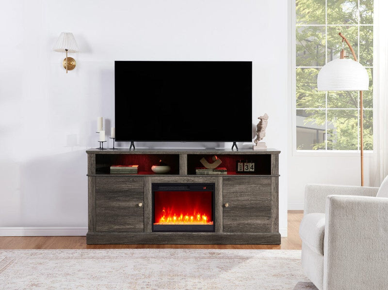 Lucifer 70"W Gray Walnut Finish TV Stand Console with Fireplace and Heater