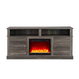 Lucifer 70"W Gray Walnut Finish TV Stand Console with Fireplace and Heater