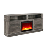 Lucifer 70"W Gray Walnut Finish TV Stand Console with Fireplace and Heater