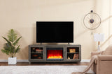 Summit 70"W Gray Walnut Finish TV Stand Console with Fireplace and Heater