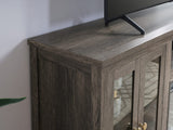 Ellington 70"W Gray Walnut Finish Fireplace TV Stand Console with Heater, LED Light, Cabinets, Shelves