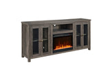 Ellington 70"W Gray Walnut Finish Fireplace TV Stand Console with Heater, LED Light, Cabinets, Shelves