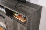 Ambrose 70"W Gray Walnut Finish Fireplace TV Stand Console with Heater, LED Light, Cabinets, Shelves