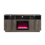 Ambrose 70"W Gray Walnut Finish Fireplace TV Stand Console with Heater, LED Light, Cabinets, Shelves