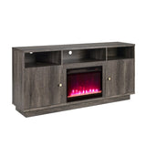 Ambrose 70"W Gray Walnut Finish Fireplace TV Stand Console with Heater, LED Light, Cabinets, Shelves