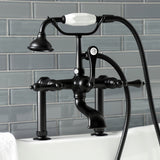 Aqua Vintage Three-Handle 2-Hole Deck-Mount Clawfoot Tub Faucet with Hand Shower