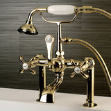 French Country Three-Handle 2-Hole Deck-Mount Clawfoot Tub Faucet with Hand Shower