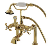 French Country Three-Handle 2-Hole Deck-Mount Clawfoot Tub Faucet with Hand Shower
