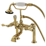 Aqua Vintage Three-Handle 2-Hole Deck-Mount Clawfoot Tub Faucet with Hand Shower