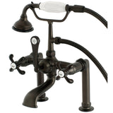 French Country Three-Handle 2-Hole Deck-Mount Clawfoot Tub Faucet with Hand Shower