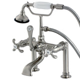French Country Three-Handle 2-Hole Deck-Mount Clawfoot Tub Faucet with Hand Shower