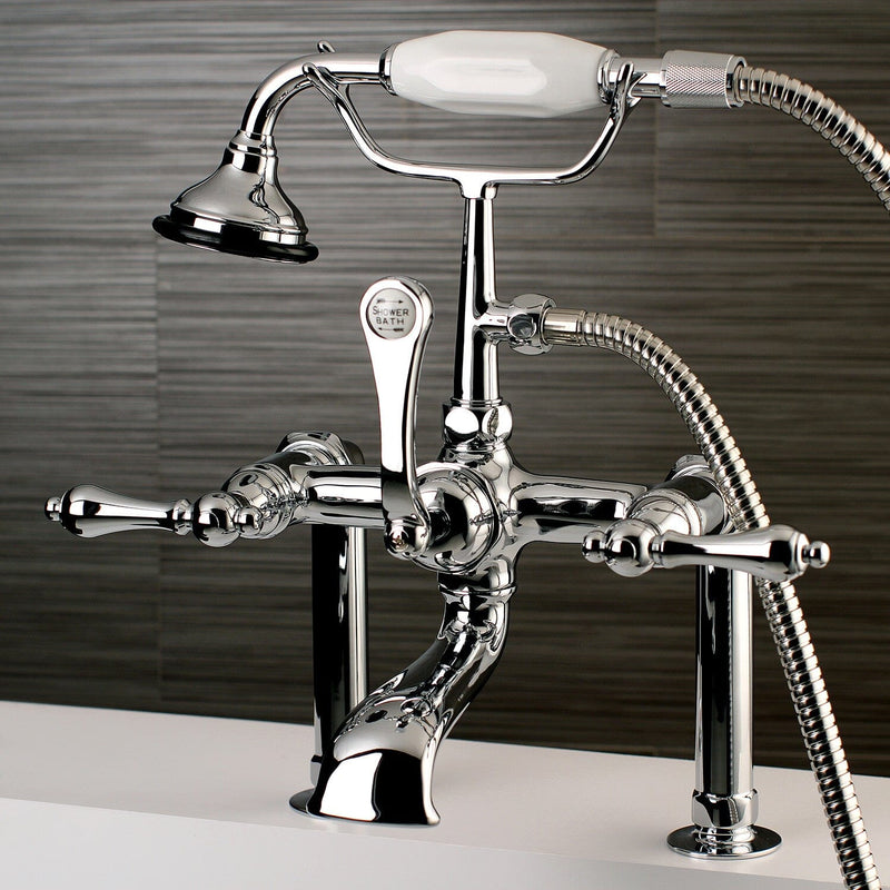 Aqua Vintage Three-Handle 2-Hole Deck-Mount Clawfoot Tub Faucet with Hand Shower