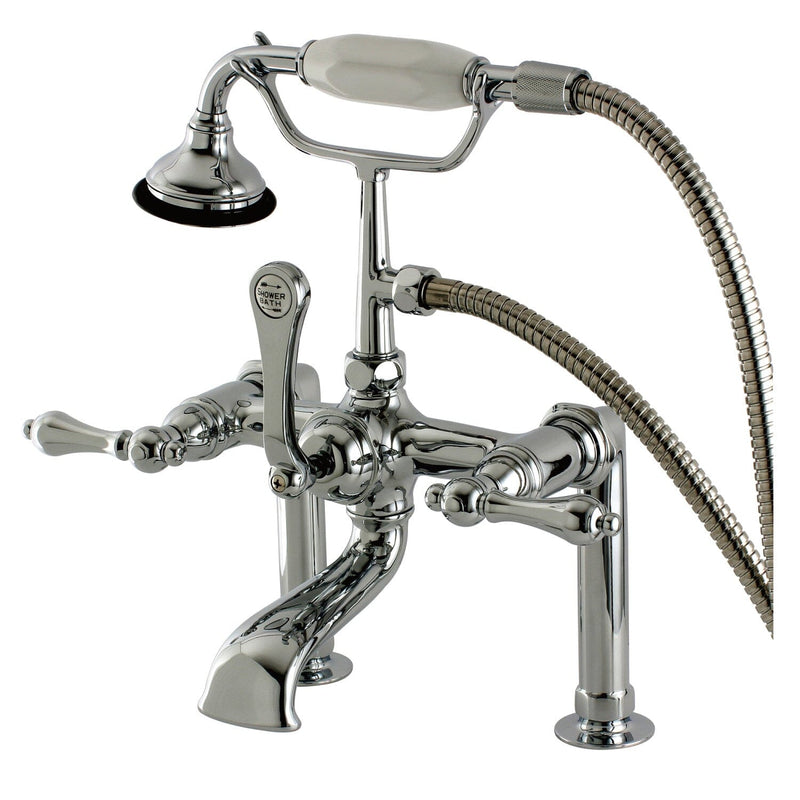 Aqua Vintage Three-Handle 2-Hole Deck-Mount Clawfoot Tub Faucet with Hand Shower