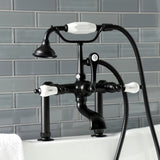 Aqua Vintage Three-Handle 2-Hole Deck-Mount Clawfoot Tub Faucet with Hand Shower