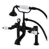 Aqua Vintage Three-Handle 2-Hole Deck-Mount Clawfoot Tub Faucet with Hand Shower