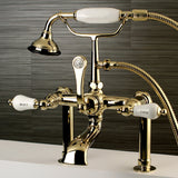 Aqua Vintage Three-Handle 2-Hole Deck-Mount Clawfoot Tub Faucet with Hand Shower