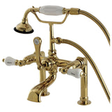 Aqua Vintage Three-Handle 2-Hole Deck-Mount Clawfoot Tub Faucet with Hand Shower