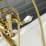 Aqua Vintage Three-Handle 2-Hole Deck-Mount Clawfoot Tub Faucet with Hand Shower