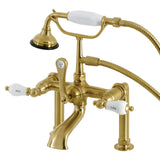Aqua Vintage Three-Handle 2-Hole Deck-Mount Clawfoot Tub Faucet with Hand Shower