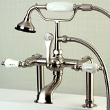 Aqua Vintage Three-Handle 2-Hole Deck-Mount Clawfoot Tub Faucet with Hand Shower
