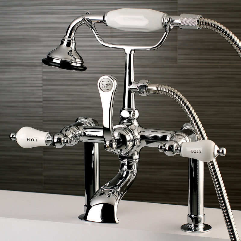 Aqua Vintage Three-Handle 2-Hole Deck-Mount Clawfoot Tub Faucet with Hand Shower